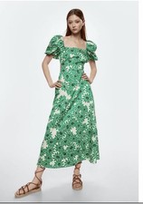 Mango Flowers Cotton Green And White Dress Size 4 $119