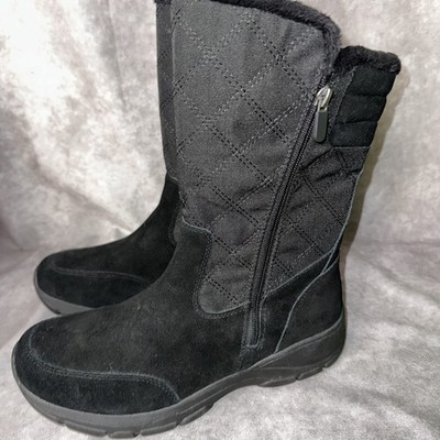 LANDS' END Womens 10B Black Quilted Suede Sherpa Lined Side Zip Winter Snow Boot