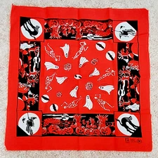 Vintage Paris All Cotton Halloween Scarf Bandana Vibrant Orange Black