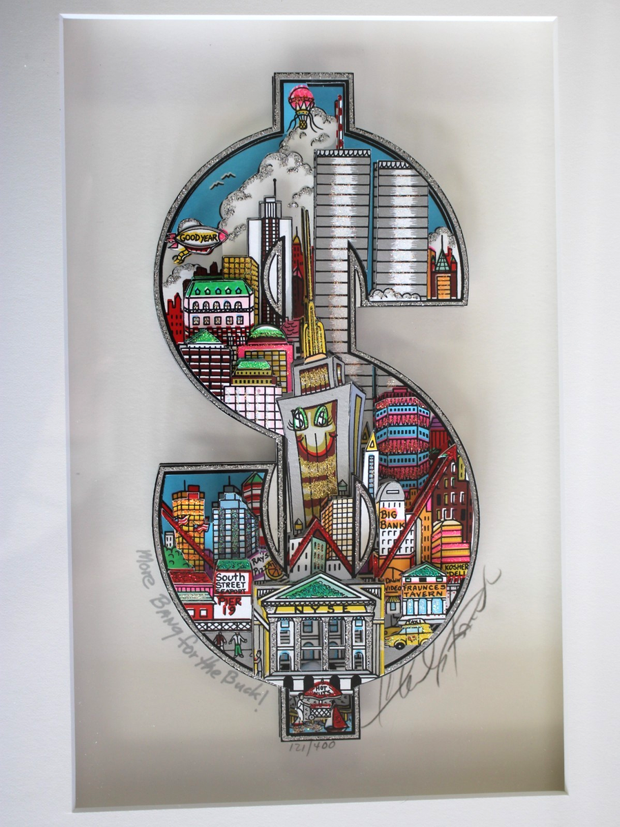 Charles Fazzino More Bang For The Buck! Framed 3D Art 121 /400 18