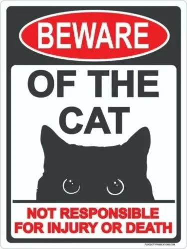 Vintage Beware of The Cat Tin Metal Signs Home Décor Wall Art 8x12