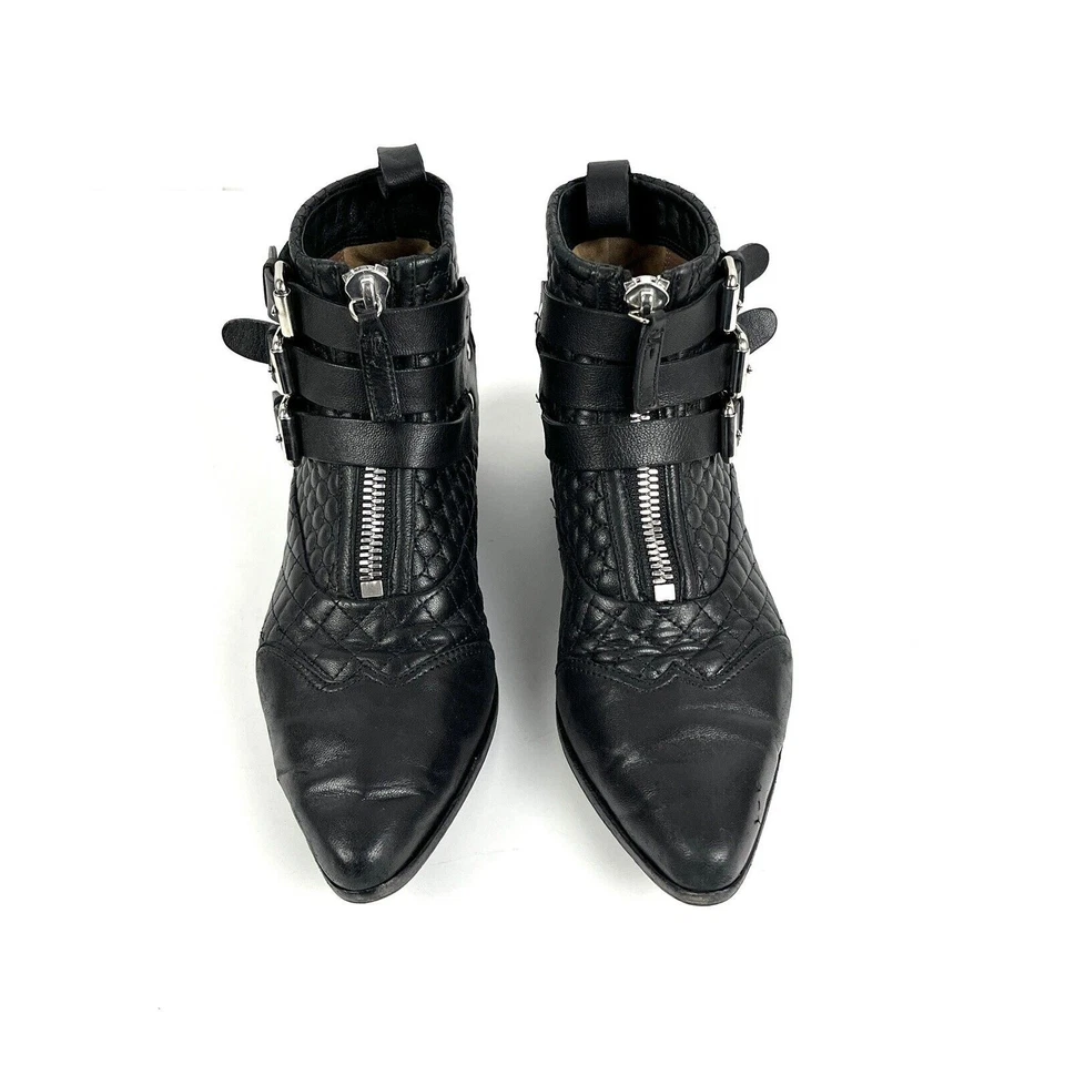 Tabitha Simmons Botines Tempranos Talla 6.5 EU 36.5 Negro Acolchado Hebilla Punta Foto 3 de 4
