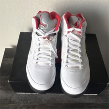Nike Air Jordan 5 White/Red/Black High Top Le...