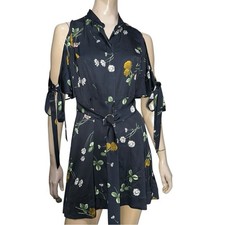 LOVER the Label Women’s 6 Blue Floral Button Down Belted Tie Sleeve Mini Dress