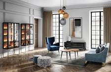 Garnitur Wohnzimmer Sofa Sessel Vitrine Hocker rtv Couchtisch Set Gruppe 9tlg