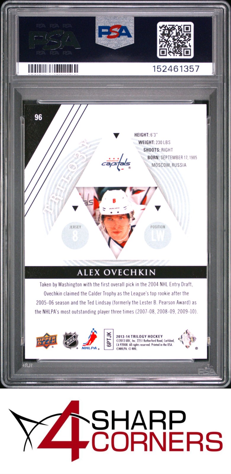 2013 UPPER DECK TRILOGY #96 ALEX OVECHKIN POP 2 PSA 10 view 2