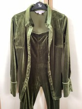 Ladies Velvet Shirt and elasticated Trousers Coordinate Set, Olive Green size 6