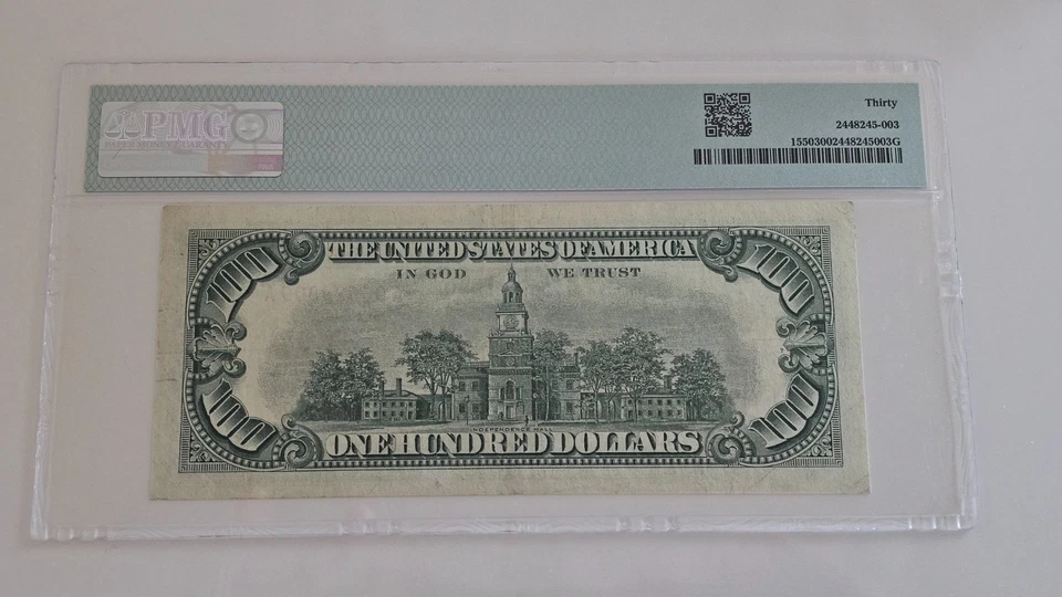 1966 $100 Legal Tender Note Bill - Fr#1550, AA Block, - PMG Graded 30 - Image 2 of 2