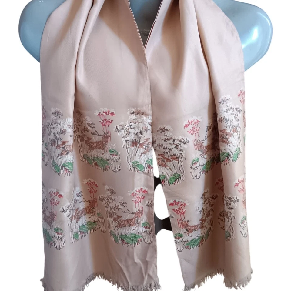 Bufanda vintage para hombre años 40 con flecos de rayón Beau Brummel Petit Point ciervo 52" Foto 2 de 4