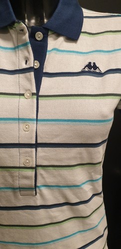 ROBE DI KAPPA POLO PIQUET S/S DONNA FONDO BIANCO A RIGHE 5 BOTTONI LOGO BLU - Foto 2 di 4