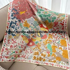 Twill Silk Pure 18 Momme forest Print Wrap Scarf Bandanna Square Shawl 90X90cm