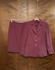 KASPER 2 Piece Blazer Pencil Skirt Suit Set Womens 10 12P Plum Purple Lined