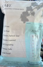 Zomee 120CT Breastmilk 8oz Storage Bags Leak Proof Double Ziplock Seal NEW