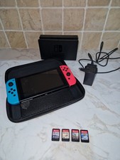 Nintendo Switch HAC-001 Handheld - Neon Blue/Red Joy-Con Dock W/ 4 Games