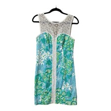 Lilly Pulitzer Sofia Lace Lagoon Green Floral Shift Mini Dress Women’s Size 0