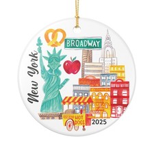 New York Ceramic Ornament, City Icons Collage, Custom Year