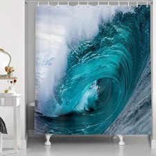 Sea Wave Fabric Shower Curtain Extra Long Curtains for Men 3D Bathroom