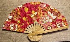 Fan Thai Folding Pink Red Flowers Hand Bamboo Thailand Decor    41