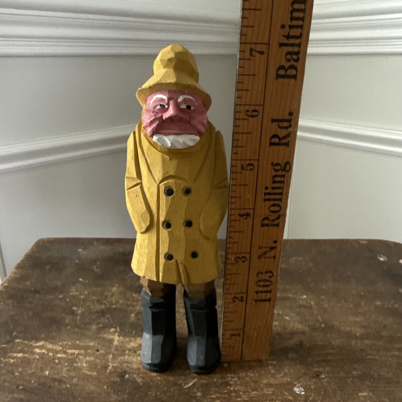 Vintage Hand-Carved Wooden Sea Captain Fisherman Figurine - Nautical Folk Art