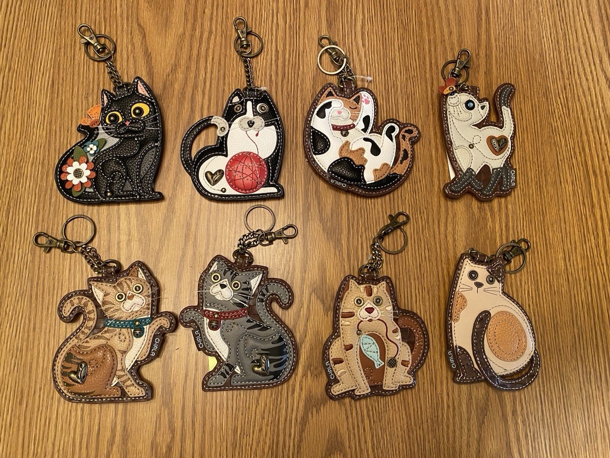CHALA - CAT KEY FOBS - 8 CHOICES!!   Coin Purse on the Back   NEW:  CALICO CAT