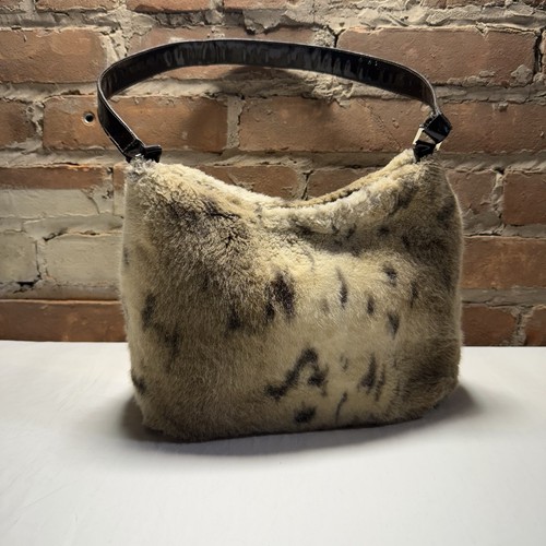 VTG ALFREDO PICCHI Brown Soft Leather Faux Lynx Fur Purse Shoulder Bag-ITALY Y2K - Picture 3 of 9