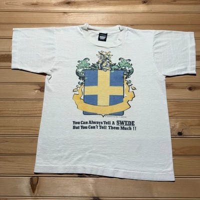 Vintage 1990 Sweden Swede Coat of Arms Graphic Joke Funny T-Shirt USA Made Small