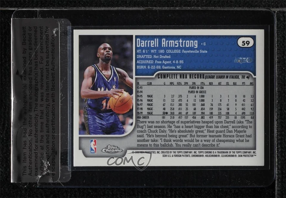 BAS 1999-00 Topps Chrome Darrell Armstrong #59 selo de autenticidade automático - Imagem 2 de 2