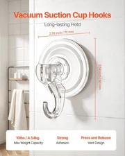 US Suction Cup Hooks 6 Pack, 2.76 x 3.54 x 1.57 inch, 10 LBS Max Load Clear Sh