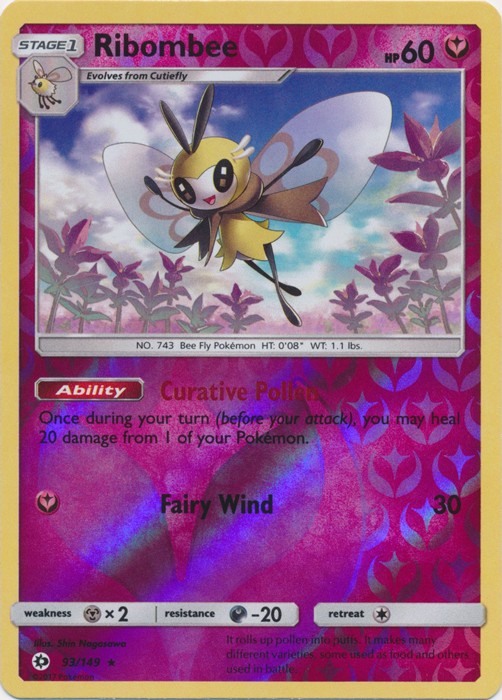 Ribombee - 93/149 - Holo Rare - Reverse Holo (Near Mint) Sun and Moon Base Set -