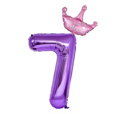 40 Inch Purple Number 7 Balloons With Princess Crown, Number 7 Foil Helium Ba...