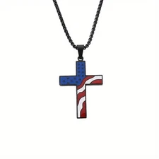 Black, Red, White, & Blue Cross Pendant Necklace