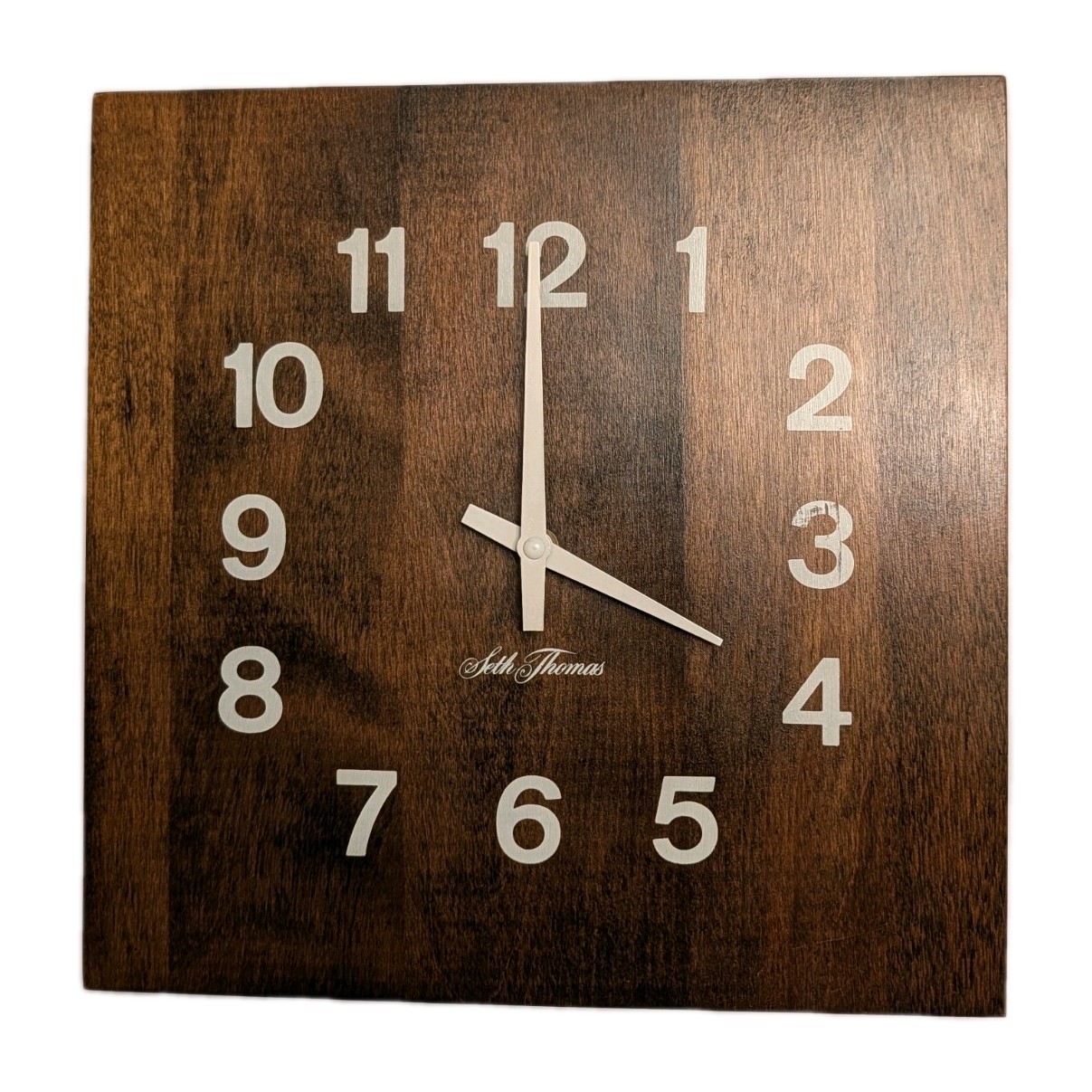 Vintage Seth Thomas Solid Wood Butcher Block Wall Clock 11” MCM Working