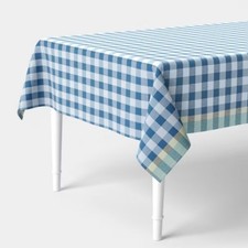 104"x60"; Checked Tablecloth Blue