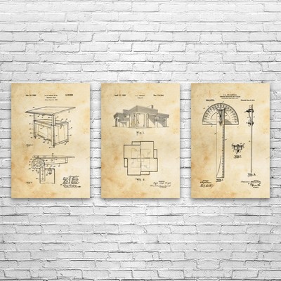 Architect Patent Wall Art Set of 3 Poster, Canvas or Framed Structural Engineer