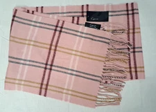 Cejon Made in Italy Pink Plaid Scarf Very Soft Acrylic 11" x 66" Fringe NWT