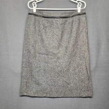 Pendleton Skirt Womens 12 Grey Wool Silk Leather Pencil Slit Zip Classic USA