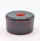 Blenko Vintage Art Glass Red Candle Taper Holder Round Hockey Puck Style Chunky