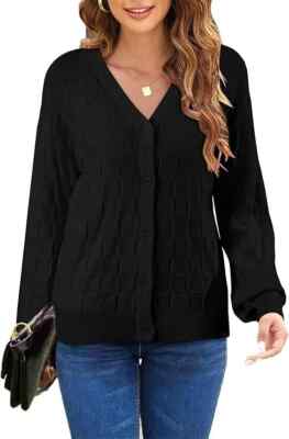 NEW EVALESS Women Sweater Cardigan Lightweight SMALL Black