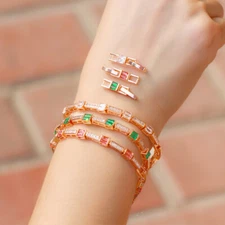 Stackable 585 Rose Gold Plated Cubic Zirconia Square Tennis Chain Link Bracelet 