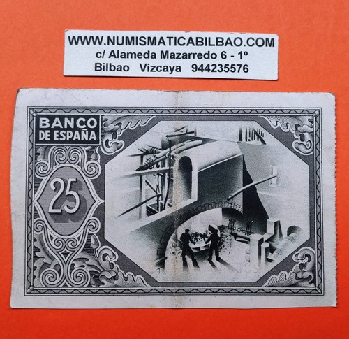 BILBAO 25 PESETAS 1937 BANCO HISPANO AMERICANO 235340 Pick S563 BILLETE EUSKADI - Picture 3 of 3