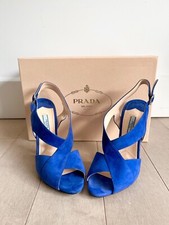 Prada Blue Velvet Heels w/ original box, 36.5 - Vintage Designer Shoes