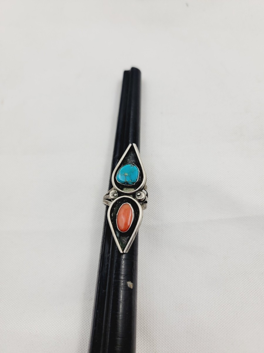 Lovely Vintage Native American Navajo Turquoise Coral Sterling Silver Earrings Lovely Vintage Native American Navajo Turquoise Coral Sterling Silver Earrings