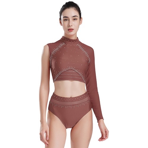 Women Crop Top Dance T-shirt Athletic Tops Lyrical Blouse Rhinestones Dancewear - Picture 32 of 68