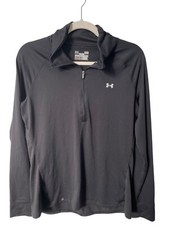 Under Armour Quarter Zip Semi Fitted Pullover Womens Large Black Athleisure Gym