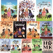 12 Pcs Dogs Theme Seasonal Garden Flags Double Sided Yard Flags for Outside