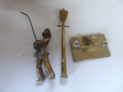 Massive Messing Lampe Feuerzeug Figur mit Hund - gebrochene Schrauben ist Sockel abgerissen