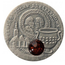 Niue Island 2009 $1 Amber Route .925 Silver Coin with Amber Insert Elblag