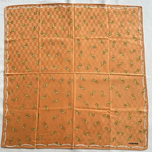 Vintage Mens Handkerchief Leopard Pattern Orange Brown Fabric Woven Hanky 18" - Picture 2 of 3