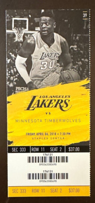 Los Angeles Lakers 4/6/2018 NBA ticket stub vs Minnesota Timberwolves ...