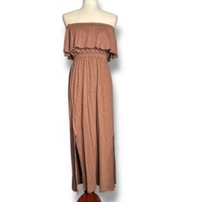 Express Mocha Brown Ruffle Strapless Slit Side Midi Dress size XSmall